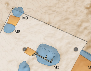 Détail du plan LiDAR centré sur le monument M3 et sa chambre centrale.